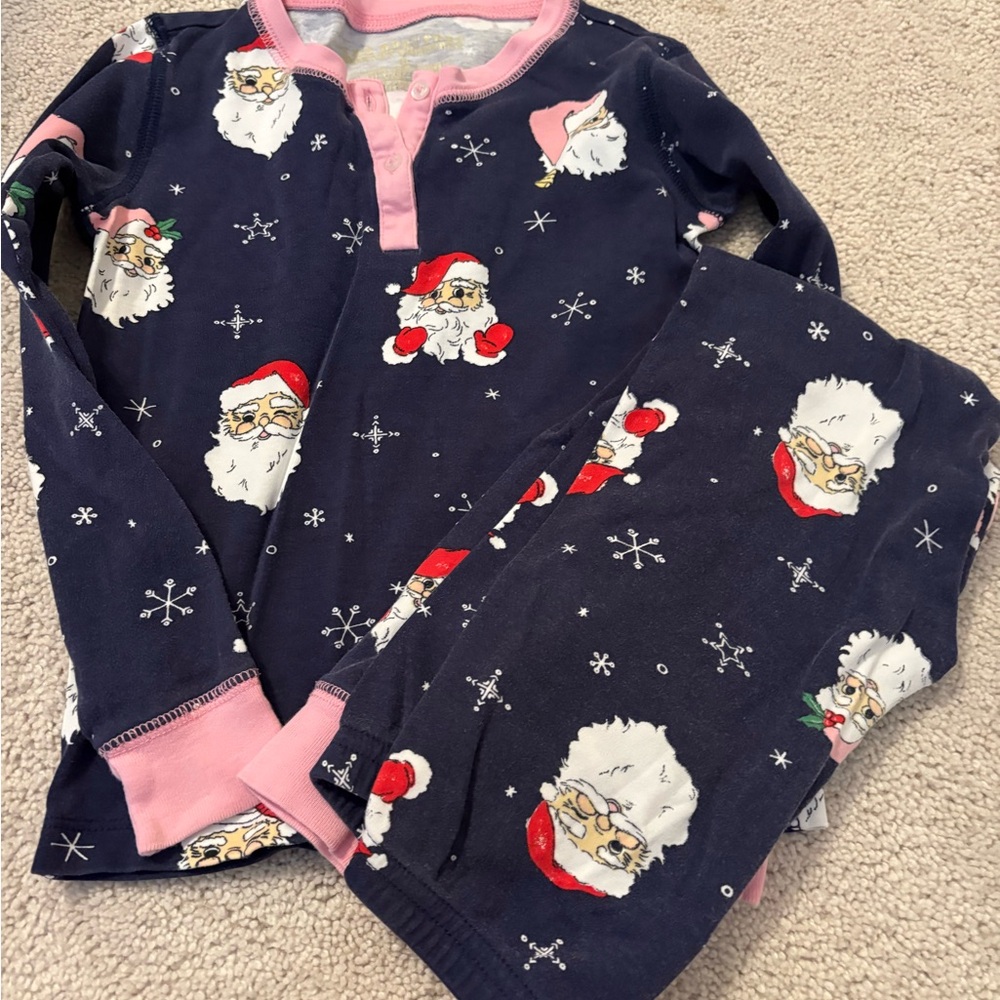 The Beaufort Bonnet Company Santa Print Pajamas - Navy and Pink